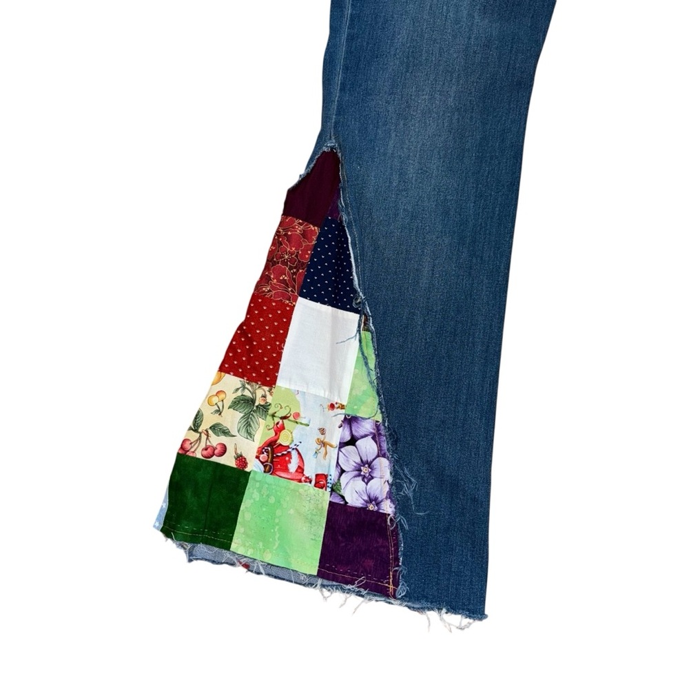 Reworked Upcycled Womens Jeans High Rise Flair Bottom  Boho Hippie Vibe Size 14 - Picture 4 of 6